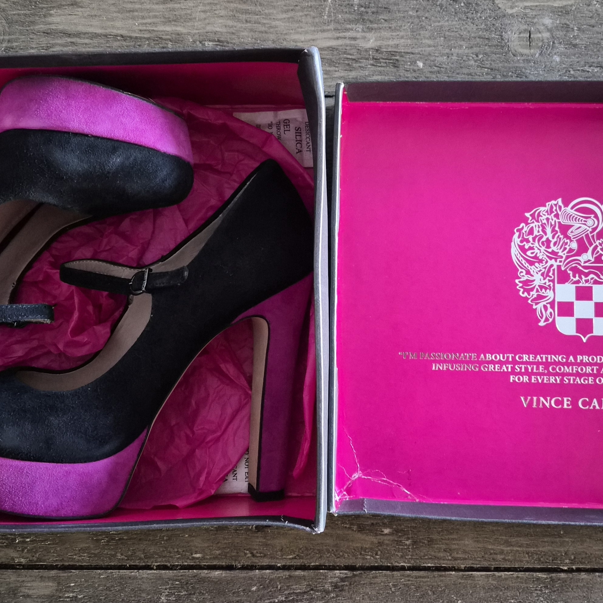 Vince Camuto Black And Hot Pink Suede Platform Heels